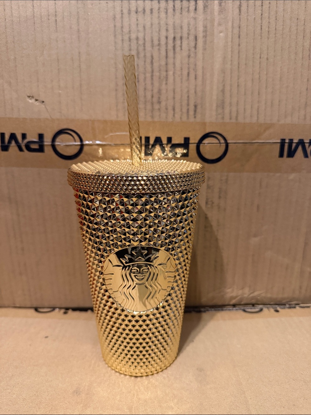 Starbucks Gold Studded Cold Cup with Logo and Straw
